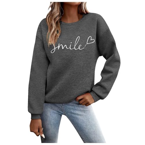 Langarmshirt Hellblaue Bluse Hemdbluse,Pullover Damen Sweatshirt Briefe Drucken Langarm Rundhals Pulli Herbst Winter Frauen Buchstaben Druck Locker Casual Oberteil Sport Streetwear Tops Grey M von Nuqqichongtian