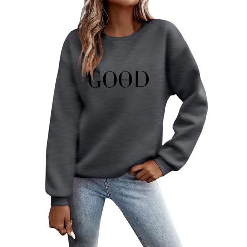 Sweatshirt Oversized Teenager Mädchen,Pullover Damen Sweatshirt Briefe Drucken Langarm Rundhals Pulli Herbst Winter Frauen Buchstaben Druck Locker Casual Oberteil Sport Streetwear Tops Dark Gray M von Nuqqichongtian