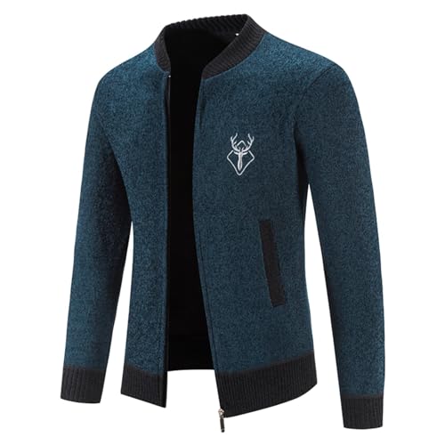 Trachtenjacke Herren Strickjacke Sommer,Trachtenjanker Für Herren Lang Langarm Sportlich Rehkitz Strickjacke Trachtenjacke Modern Leicht mit Reißverschluss Strick Sweatjacke Oktoberfest Navy M von Nuqqichongtian
