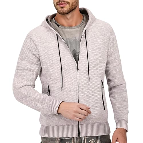 Trachtenjanker Trachtenweste Jacke Stoffjacke,Trachtenjanker Für Herren Lang Langarm Sportlich Rehkitz Strickjacke Trachtenjacke Modern Leicht mit Reißverschluss Strick Sweatjacke Oktoberfest Beige L von Nuqqichongtian