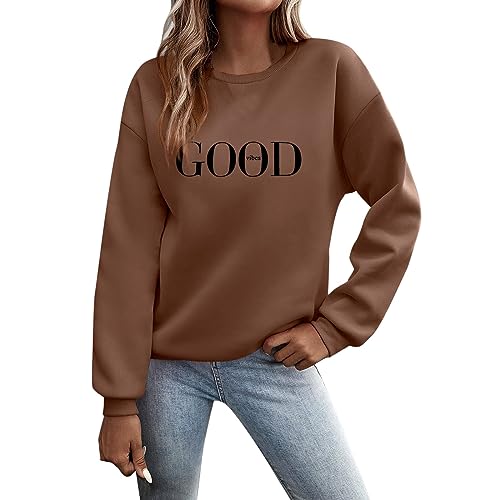 Tshirt Damen Pink Outdoor Kleidung Jeans,Pullover Damen Sweatshirt Briefe Drucken Langarm Rundhals Pulli Herbst Winter Frauen Buchstaben Druck Locker Casual Oberteil Sport Streetwear Tops Brown XXL von Nuqqichongtian