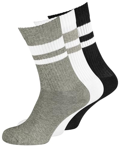 Nur Der Herren 3er Pack Retro Tennissocken Mit Streifen Sport-socken Aus Baumwolle Socken, Weiß/Grau/Schwarz, 39-42 EU von Nur Der