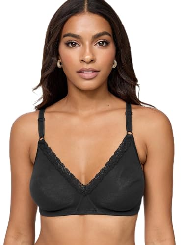 NUR DIE Damen Bügelloser BH Spitzen-Baumwoll Atmungsaktiv Frauen Unterwäsche - schwarz - Größe - 85 C von Nur Die