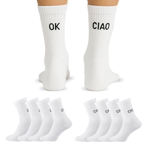 NUR DIE Damen Freizeitsocken 8-Pack Good Vibes Motiv Statement Socken Tennissocken - ok ciao - Größe 35-38 von Nur Die