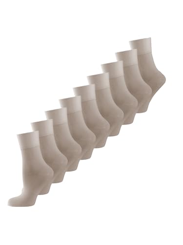 NUR DIE Damen Freizeitsocken 9-Pack Feine Baumwolle Komfort weich bequem atmungsaktiv - beigegrau weich bequem atmungsaktiv - Größe 39-42 von Nur Die