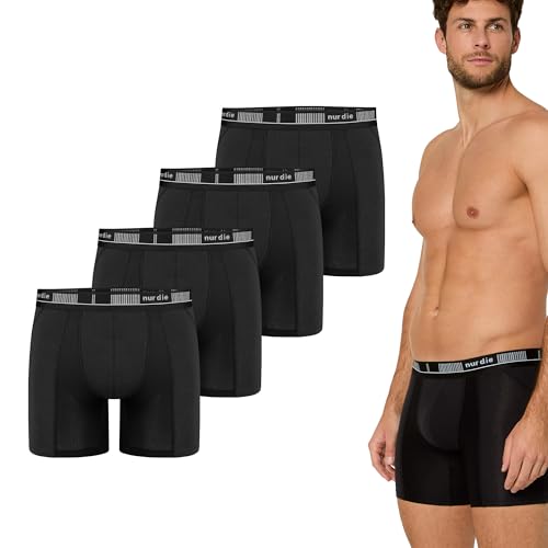 NUR DIE Herren Langer Boxer 4-Pack Long Boxer Cotton Active - schwarz - Größe L von Nur Die