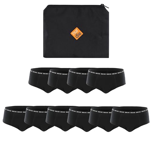 NUR DIE Periodenunterwäsche 10er Mehrpack Alles Geregelt Panty Unterhose 6X Mittelstark 4X Extrastark Blutung Zyklus Bio-Baumwolle waschbar & saugfähig Menstruationsunterwäsche Schwarz Größe 36-38 von Nur Die