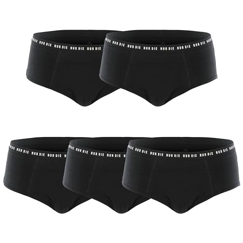 NUR DIE Periodenunterwäsche 5er Mehrpack Alles Geregelt Panty Unterhose 3X Mittelstark 2X Extrastark Blutung Bio-Baumwolle waschbar & saugfähig Menstruationsunterwäsche - Schwarz - Größe 44-46 von Nur Die