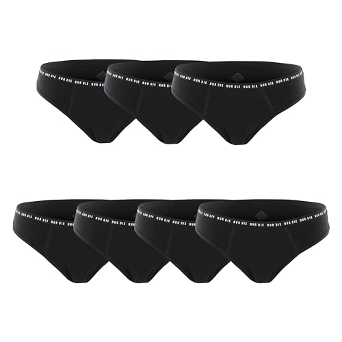 NUR DIE Periodenunterwäsche 7er Mehrpack Alles Geregelt Slip Unterhose 4X Mittelstark 3X Extrastark Blutung Bio-Baumwolle waschbar & saugfähig Menstruationsunterwäsche - Schwarz - Größe 48-50 von Nur Die