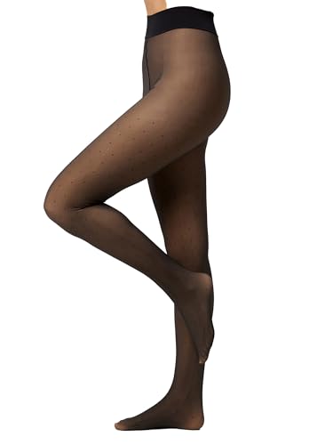 NUR DIE Strumpfhose Warm & Transparent mit wärmendem Innenfleece 80 DEN Print - Punktedesign - Größe 44-48 von Nur Die