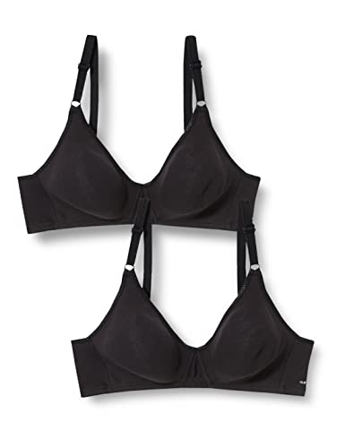 Nur Die 2er Pack Retro Bustier in verschiedenen Farben sportlich ohne Bügel bügelloser BH Bra Unterwäsche Damen, Schwarz, 95C von Nur Die