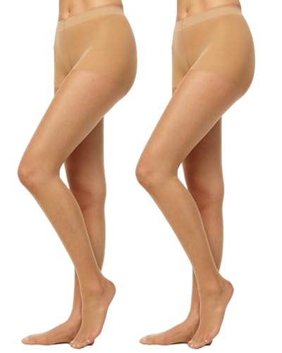Nur Die 2er Pack Goodbye Laufmaschen 20 DEN Strumpfhose verhindert Laufmaschen transparente Fein-Strumpfhose matte Optik haltbar Damen, mandel, L von Nur Die