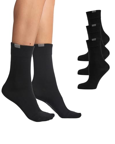 Nur Die 3er Pack Passt Perfekt Socken atmungsaktive Baumwolle einfarbig Komfortbund ohne drückende Naht Damen, schwarz, 39-42 von Nur Die