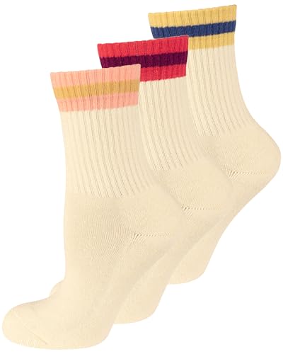 Nur Die 3er Pack Retro Tennissocken Hohe Sport Socken mit Streifen aus atmungsaktiver Baumwolle Damen von Nur Die