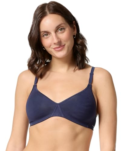 Nur Die Baumwoll BH bügelloser doppellagiger Softcup-BH Bra weich bequem unsichtbar nahtlos unter der Kleidung Damen, blau, 90C von Nur Die