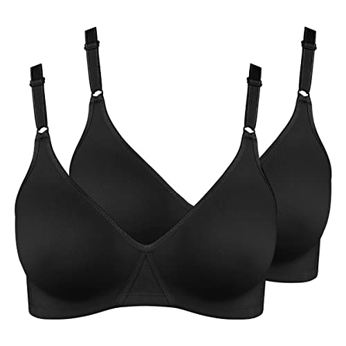 Nur Die 2er Pack Baumwoll BH bügelloser doppellagiger Softcup-BH Bra weich bequem unsichtbar nahtlos unter der Kleidung Damen, schwarz, 75B von Nur Die