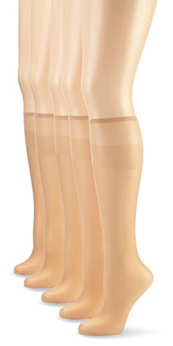 Nur Die 5er Pack Knie Seidenfein 15 DEN transparente Nylon Fein-Kniestrümpfe seidig glänzend breiter Komfortbund Damen von Nur Die