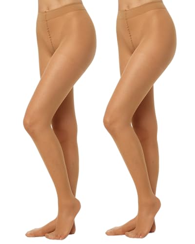 Nur Die 2er Pack Fit in Form 40 DEN starke Stützwirkung semi-blickdichte Fein-Strumpfhose seidig mattee Optik entlastet die BeineKomfortbund Damen, amber, L von Nur Die