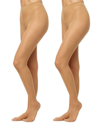 Nur Die 2er Pack Fit in Form 40 DEN starke Stützwirkung semi-blickdichte Fein-Strumpfhose seidig mattee Optik entlastet die BeineKomfortbund Damen, mandel, M von Nur Die