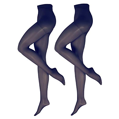 Nur Die 2er Pack Fit in Form 40 DEN starke Stützwirkung semi-blickdichte Fein-Strumpfhose seidig mattee Optik entlastet die BeineKomfortbund Damen, marine, L von Nur Die
