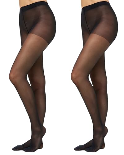 Nur Die 2er Pack Fit in Form 40 DEN starke Stützwirkung semi-blickdichte Fein-Strumpfhose seidig mattee Optik entlastet die BeineKomfortbund Damen, schwarz, S von Nur Die