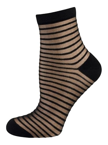Nur Die Damen Freizeitsocken 1-Pack Trendsöckchen Söckchen Füßlinge Transparent modernes Design angenehme Passform - schwarz Streifen - Größe 35-38 von Nur Die