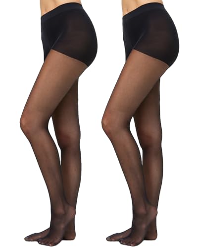 Nur Die 2er Pack Goodbye Laufmaschen 20 DEN Strumpfhose verhindert Laufmaschen transparente Fein-Strumpfhose matte Optik haltbar Damen, schwarz, S von Nur Die