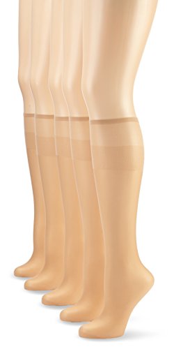 Nur Die 5er Pack Knie Seidenfein 15 DEN transparente Nylon Fein-Kniestrümpfe seidig glänzend breiter Komfortbund Damen, amber, one size von Nur Die