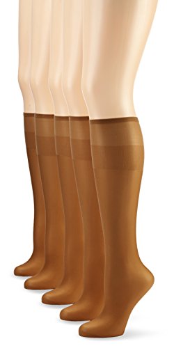 Nur Die 5er Pack Knie Seidenfein 15 DEN transparente Nylon Fein-Kniestrümpfe seidig glänzend breiter Komfortbund Damen von Nur Die