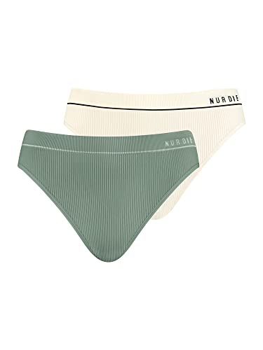 Nur Die 2er Pack Retro Slip Mehrfarbig sportlich Unterhosen aus Baumwolle Unterwäsche Damen, Khaki/Offwhite, S von Nur Die