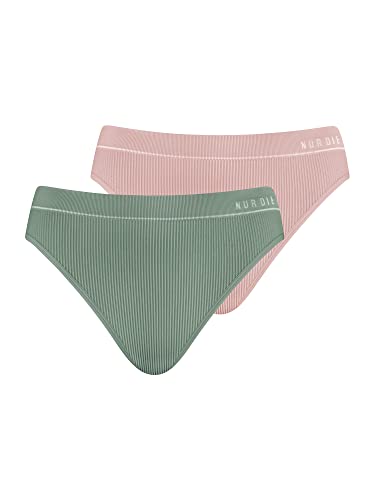 Nur Die 2er Pack Retro Slip Mehrfarbig sportlich Unterhosen aus Baumwolle Unterwäsche Damen, Rose/Khaki, M von Nur Die
