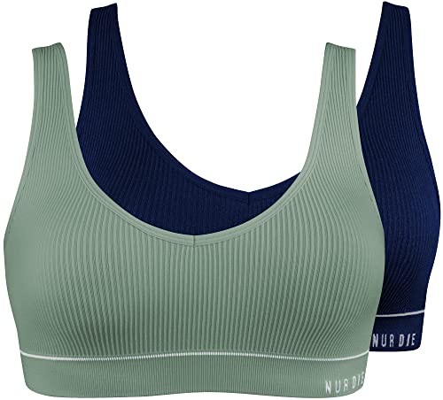 Nur Die 2er Pack Retro Bustier sportlich ohne Bügel bügelloser BH Bra Unterwäsche Damen von Nur Die