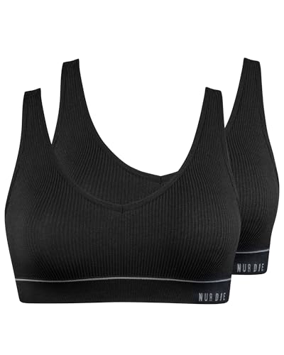 Nur Die 2er Pack Retro Bustier sportlich ohne Bügel bügelloser BH Bra Unterwäsche Damen von Nur Die