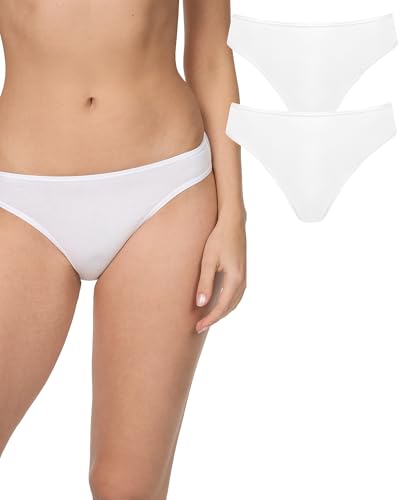 Nur Die 2er Pack Mini Slip Mehrfarbig aus Baumwolle Stretch Unterwäsche Unterhosen Basic Mehrpack Damen, weiß, L von Nur Die