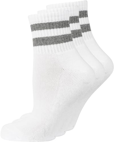 Nur Die 3er Pack kurze Retro Tennissocken Sport Socken mit Streifen aus atmungsaktiver Baumwolle Damen von Nur Die