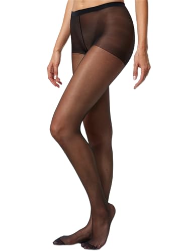 Nur Die Damen 3er Pack Seidenfein 15 DEN Fein-Strumpfhose seidig glänzende Optik Komfortbund reißfest transparent Strumpfhosen schwarz M von Nur Die