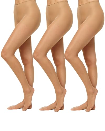 Nur Die 3er Pack Supersitz Color 20 DEN Große Größen transparente Fein-Strumpfhose matte Optik Nylon bequemer Bund Damen, mandel, L von Nur Die