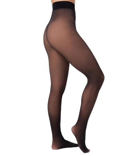 Nur Die Warm & Transparent 50 DEN gefütterte Fein-Strumpfhose beige durchscheinend Komfortbund blickdicht Damen, schwarz, M von Nur Die