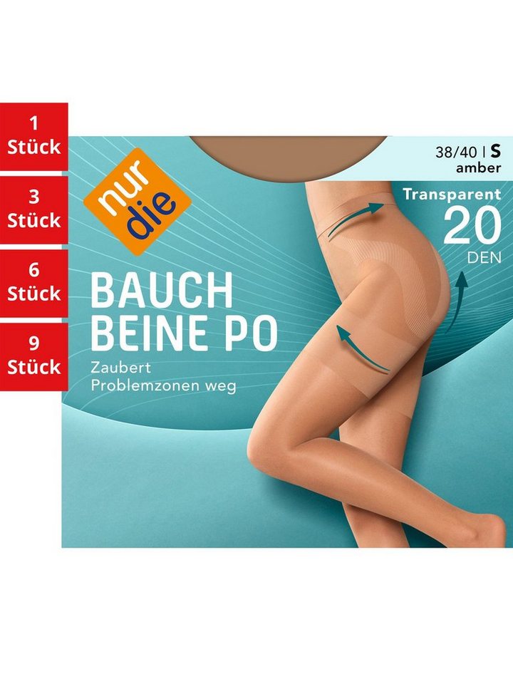 Nur Die Feinstrumpfhose Bauch-Beine-Po 20 DEN Damen (1er/3er/6er/9er Pack 3 St) nylon transparent Fein-strumpfhose durchsichtig frauen multi-pack von Nur Die