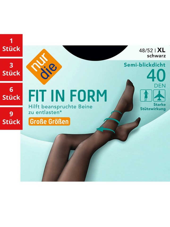 Nur Die Feinstrumpfhose Fit in Form Große Größen 40 DEN Damen (1er/3er/6er/9er Pack 1 St) nylon semi-transparent Fein-strumpfhose durchsichtig frauen multi-pack von Nur Die