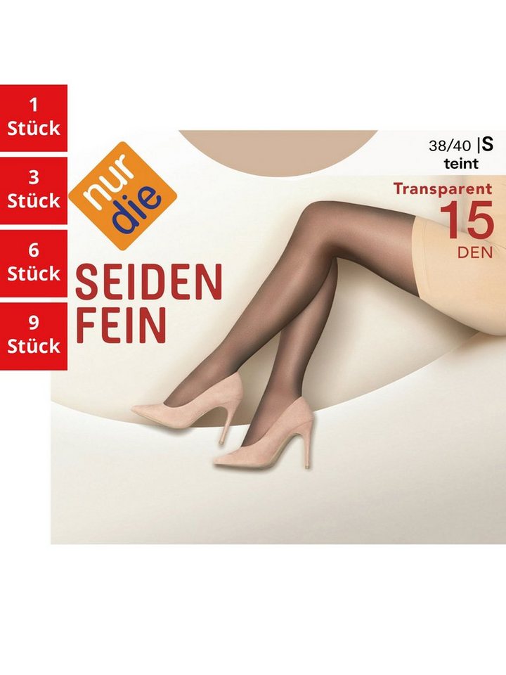 Nur Die Feinstrumpfhose Seidenfein 15 DEN Damen (1er/3er/6er/9er Pack 1 St) nylon transparent Fein-strumpfhose durchsichtig frauen multipack glanz von Nur Die