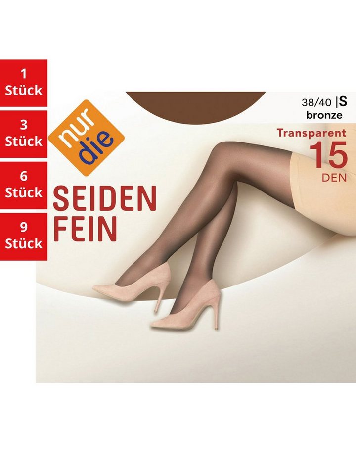 Nur Die Feinstrumpfhose Seidenfein 15 DEN Damen (1er/3er/6er/9er Pack 1 St) nylon transparent Fein-strumpfhose durchsichtig frauen multipack glanz von Nur Die