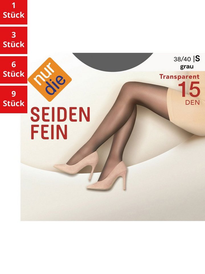 Nur Die Feinstrumpfhose Seidenfein 15 DEN Damen (1er/3er/6er/9er Pack 1 St) nylon transparent Fein-strumpfhose durchsichtig frauen multipack glanz von Nur Die