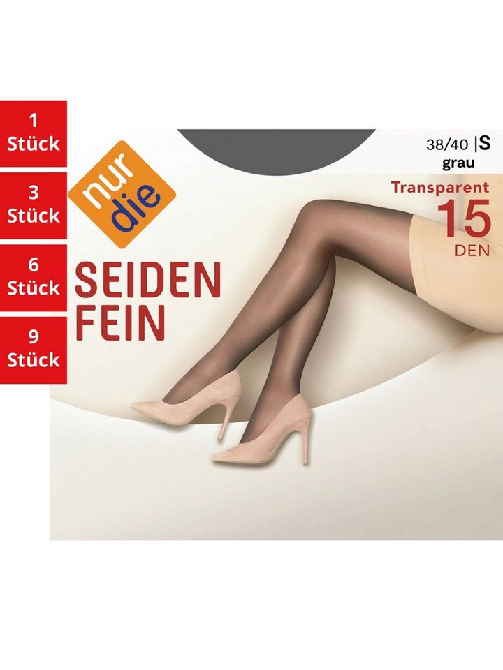 Nur Die Feinstrumpfhose Seidenfein 15 DEN Damen (1er/3er/6er/9er Pack 3 St) nylon transparent Fein-strumpfhose durchsichtig frauen multipack glanz von Nur Die