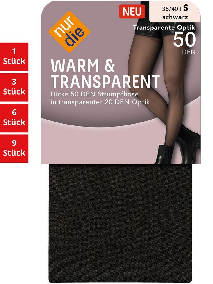 Nur Die Feinstrumpfhose Warm & Transparent 50 DEN Damen (1er/3er/6er/9er Pack 1 St) nylon durchsichtig transparent Fein-strumpfhose kuschelig frauen multi von Nur Die