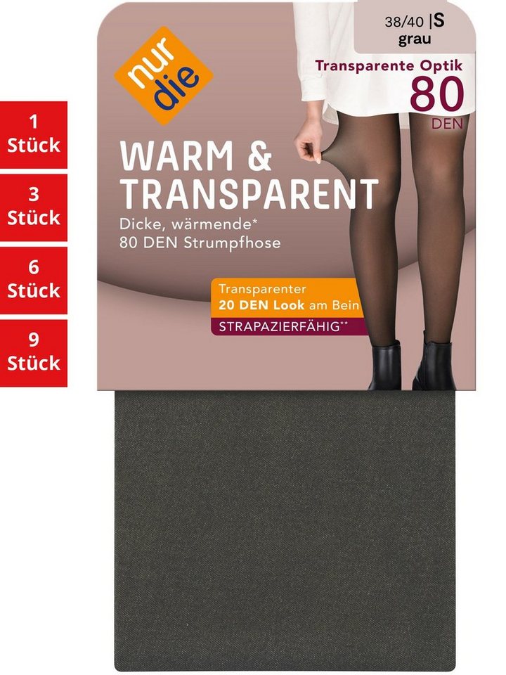 Nur Die Feinstrumpfhose Warm & Transparent 80 DEN Damen (1er/3er/6er/9er Pack 1 St) nylon transparent durchsichtig Fein-strumpfhose frauen multi-pack von Nur Die