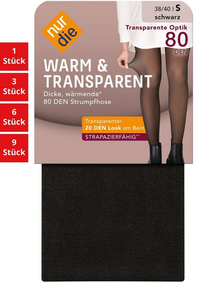 Nur Die Feinstrumpfhose Warm & Transparent 80 DEN Damen (1er/3er/6er/9er Pack 1 St) nylon transparent durchsichtig Fein-strumpfhose frauen multi-pack von Nur Die