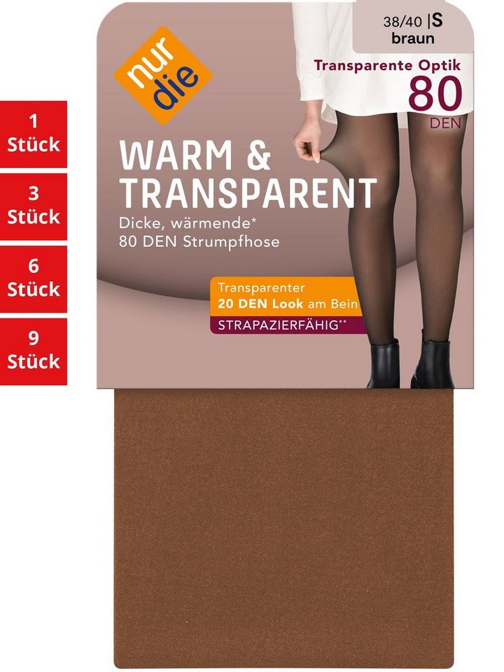 Nur Die Feinstrumpfhose Warm & Transparent 80 DEN Damen (1er/3er/6er/9er Pack 6 St) nylon transparent durchsichtig Fein-strumpfhose frauen multi-pack von Nur Die