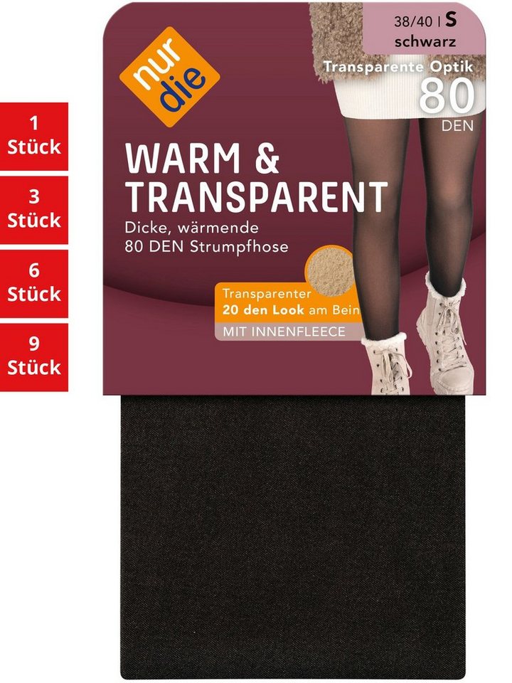 Nur Die Feinstrumpfhose Warm & Transparent mit wärmendem Innenfleece 20 DEN Damen (1er/3er/6er/9er Pack 1 St) nylon transparent Fein-strumpfhose durchsichtig frauen multi gefüttert von Nur Die