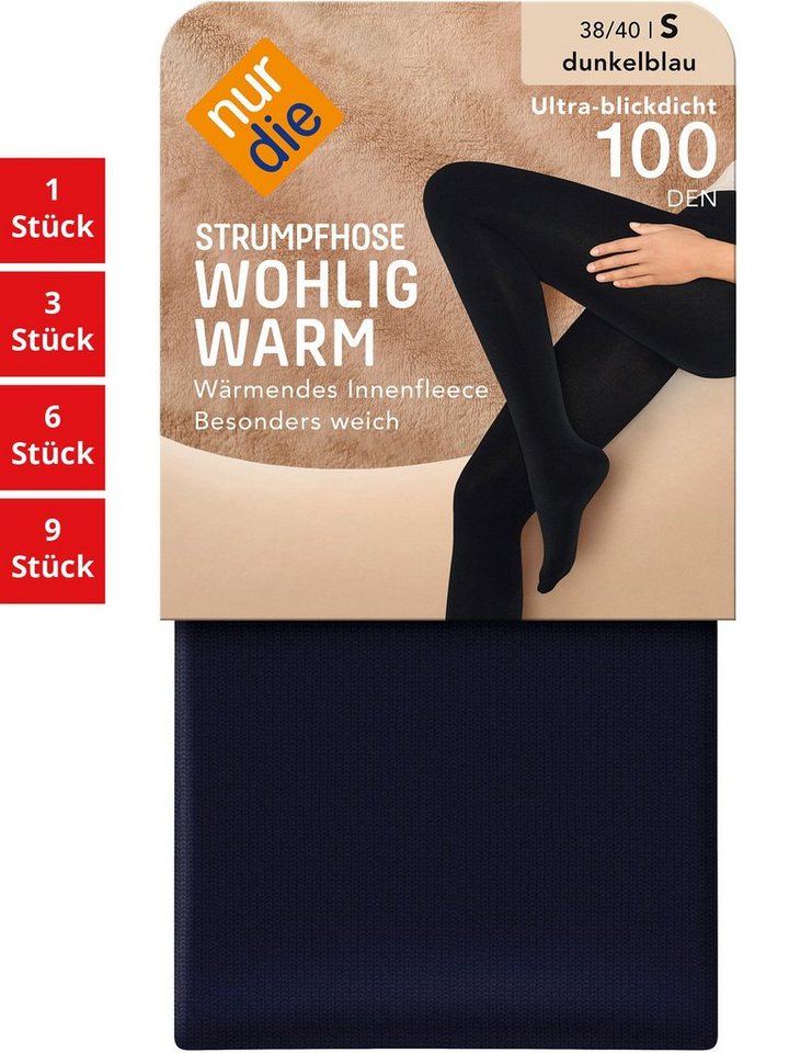 Nur Die Feinstrumpfhose Wohlig-Warm 100 DEN Damen (1er/3er/6er/9er Pack 3 St) nylon blickdicht opaque Fein-strumpfhose frauen multi-pack seidenmatt von Nur Die